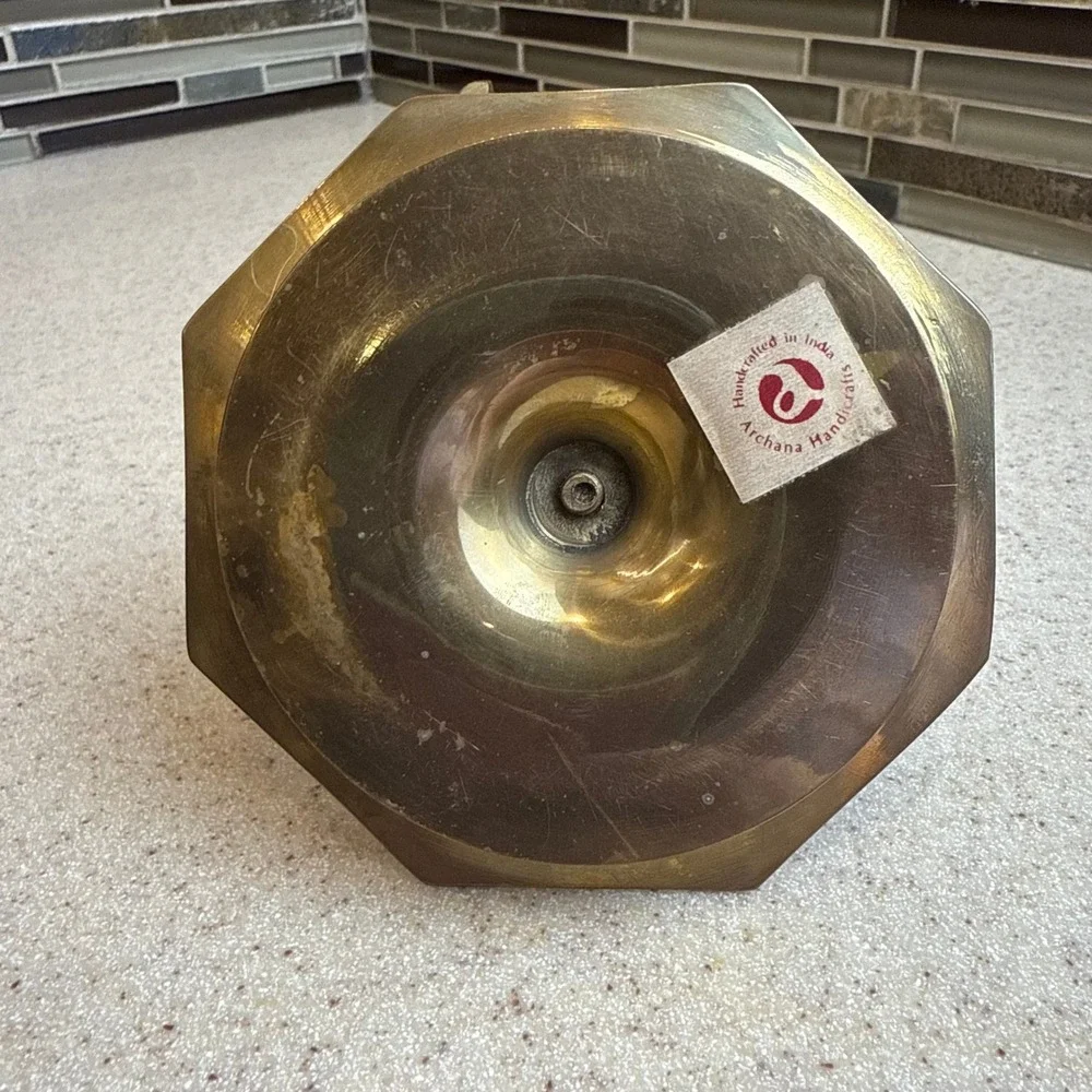 Vintage Archana Handicrafts Brass Chamberstick Candle Holder Octagon Base India
